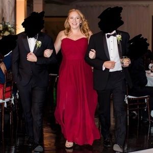 Social Bridesmaids Strapless Draped Bodice Maxi Dress in Burgundy - size 18-20